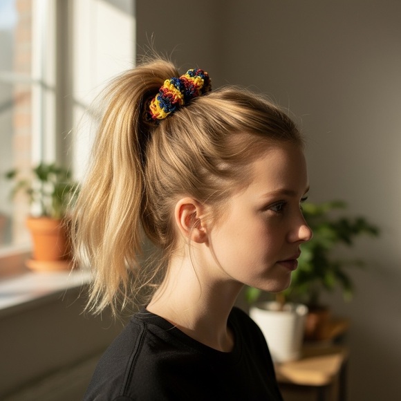 Colorful Nylon Crochet Hair Scrunchie - Picture 5 of 6